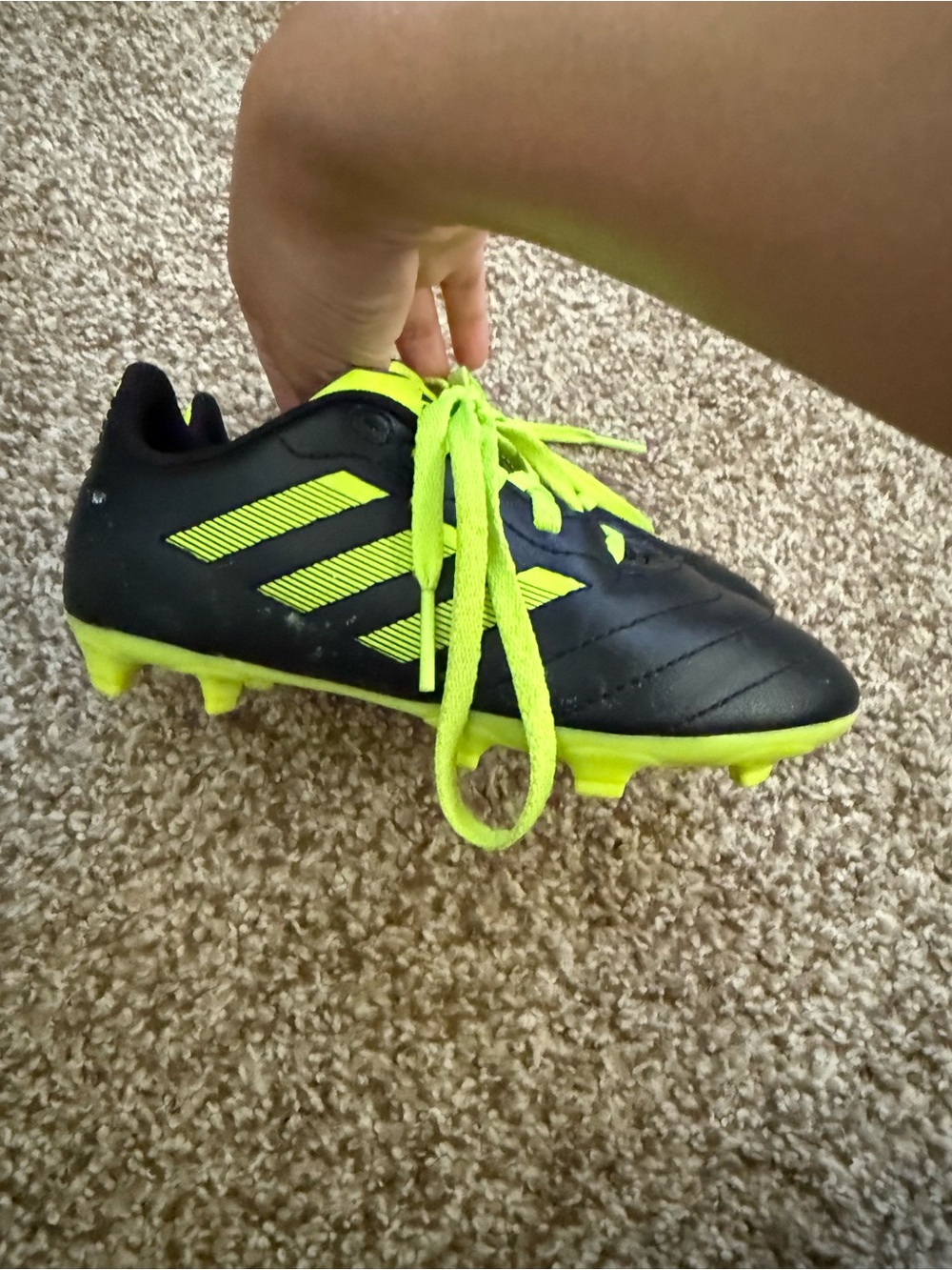 adidas, Kids Black and Neon Yellow Soccer Cleats, size 12
